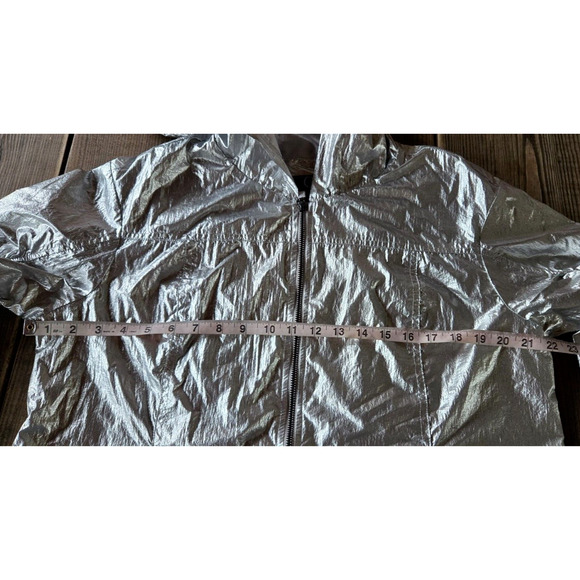 Metallic Bomber Jacket 14 Silver Hoodie Chromecore Rave Festival Futuristic Y2K - Picture 5 of 8